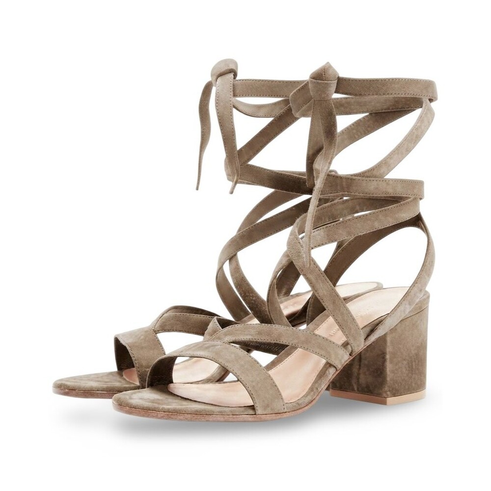 Gianvito Rossi Women's 8.5 Janis 60 Low Suede Lace-Up Sandals EU 38.5 MSRP $795
